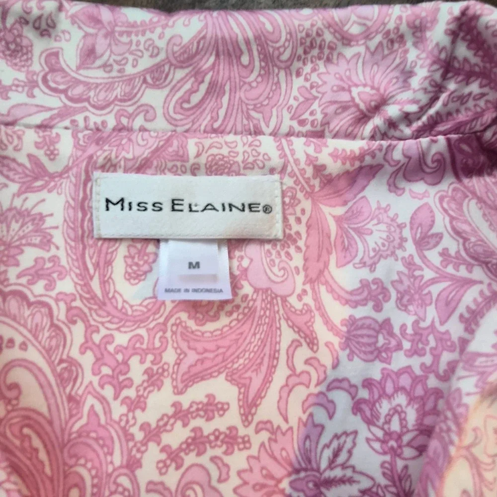 Miss Elaine Pajama Womens Medium Pink Paisley Button Front Long Sleeve Coquette